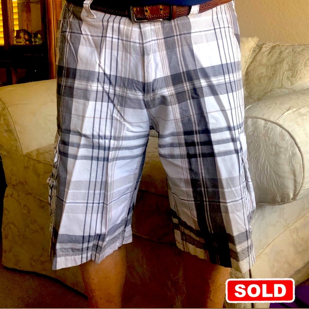 Men's Plaid Shorts with cargo pocket detail